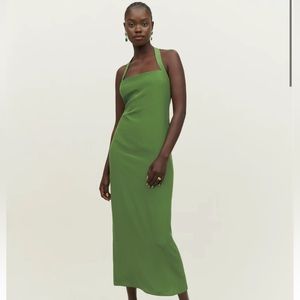 NWT Reformation Alli 100% Silk Halter Dress - Palm Green